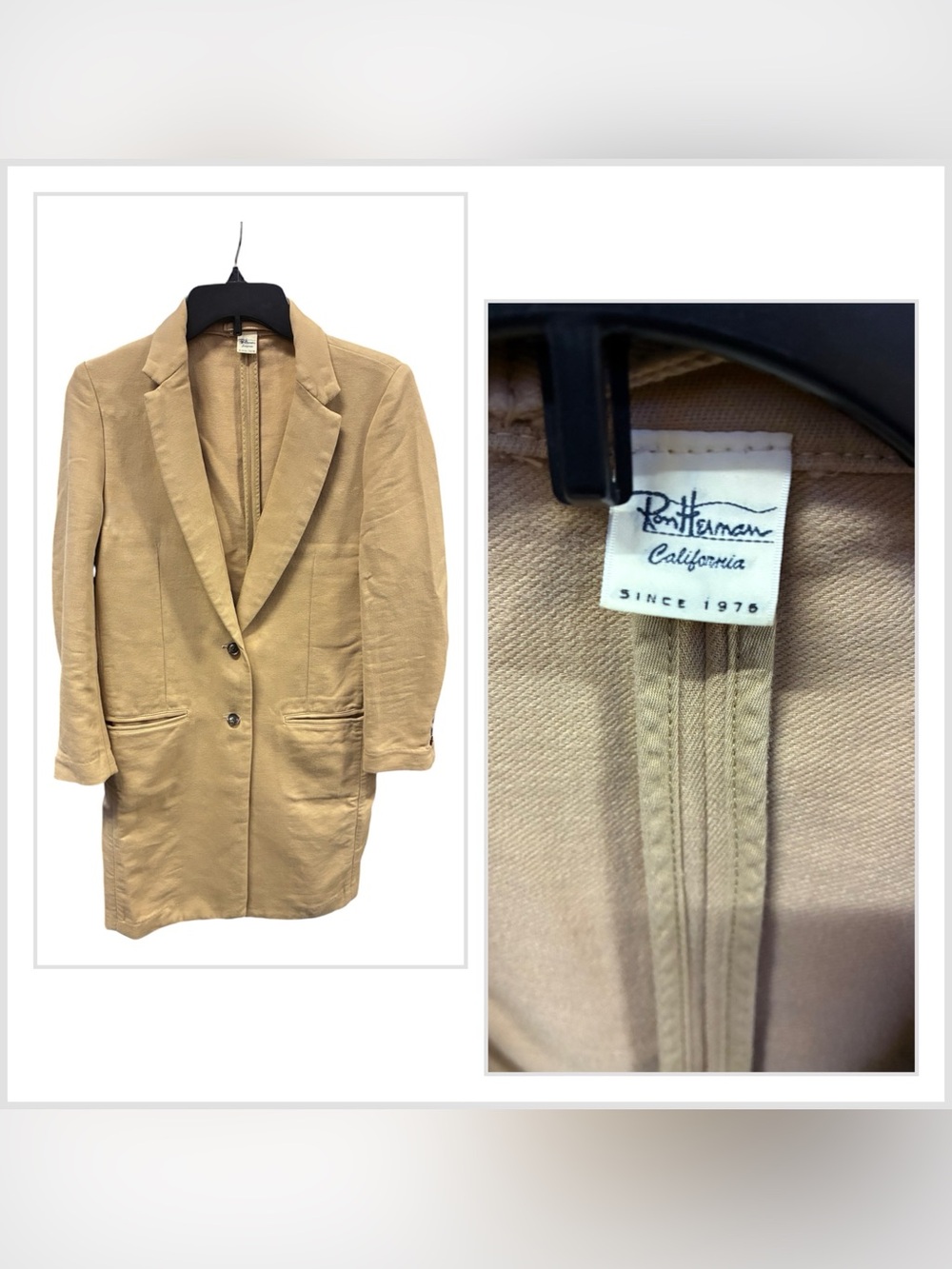 Ron Herman Cotton Blend Chesterfield Long Blazer Coat Sz S Unstructured